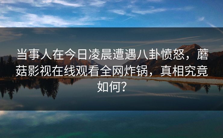 当事人在今日凌晨遭遇八卦愤怒，蘑菇影视在线观看全网炸锅，真相究竟如何？