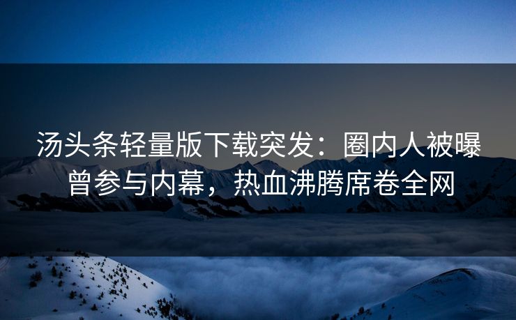 汤头条轻量版下载突发：圈内人被曝曾参与内幕，热血沸腾席卷全网
