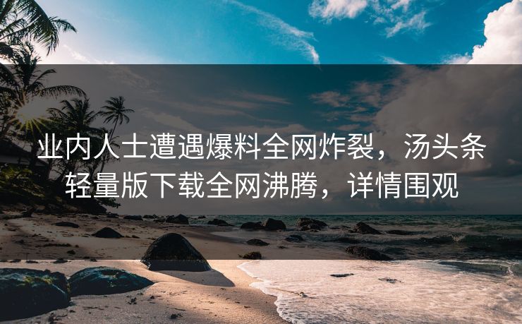 业内人士遭遇爆料全网炸裂，汤头条轻量版下载全网沸腾，详情围观