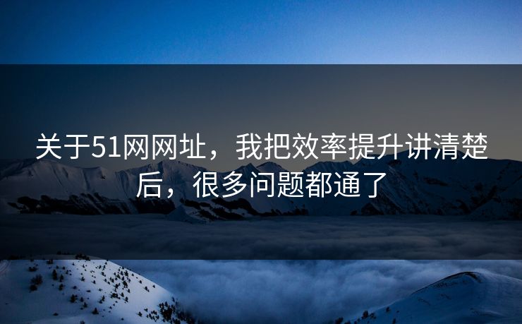 关于51网网址，我把效率提升讲清楚后，很多问题都通了